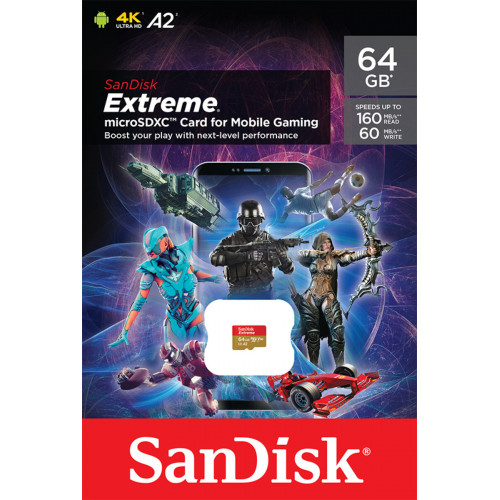 microSDXC (UHS-1 U3) SanDisk Extreme For Mobile Gaming A2 64Gb class 10 V30 (R170MB/s,W80MB/s)