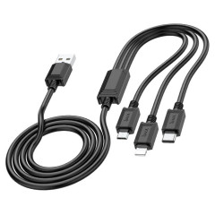 Кабель HOCO X74 USB to iP+Type-C+Micro 2A, 1m, PVC, PVC connectors, Black (6931474767363)