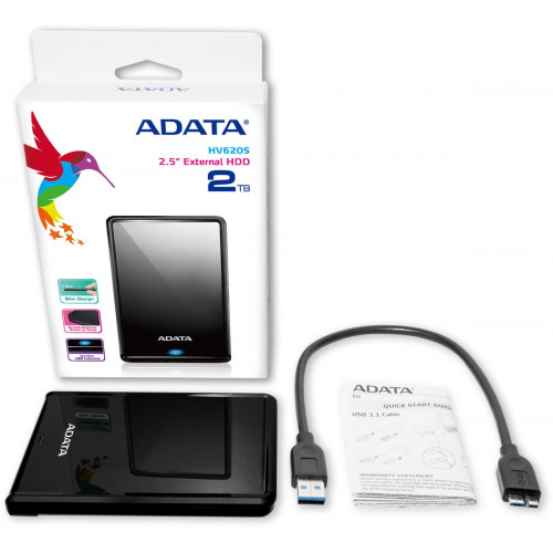 PHD External 2.5'' ADATA USB 3.2 Gen. 1 DashDrive Classic HV620S 2TB Slim Black