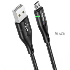 Кабель HOCO U93 USB to Micro 2.4A, 1.2m, nylon, aluminum connectors, light indicator, Black (6931474732156)