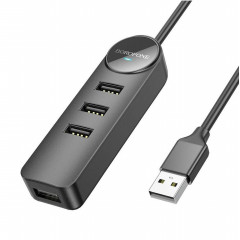 Адаптер Borofone DH5 Erudite 4-in-1 adapter(USB to USB3.0+USB2.0*3)(L=1.2M) Black (6941991104220)