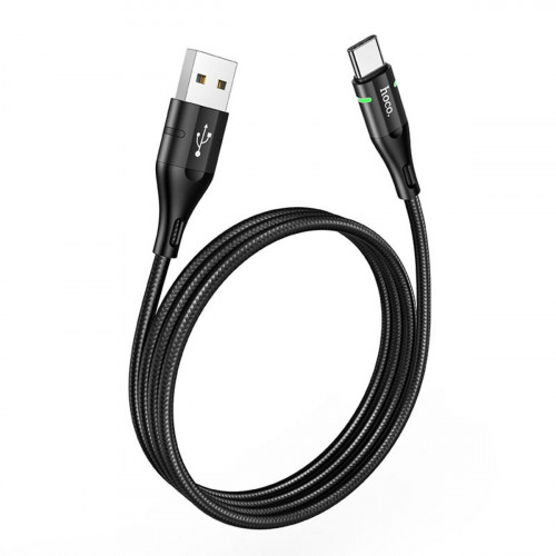 Кабель HOCO U93 USB to Type-C 3A, 1.2m, nylon, aluminum connectors, light indicator, Black