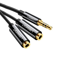 Аудіо кабель UGREEN AV134 3.5mm Male to 2 Female Audio Cable 20cm (Black) (UGR-20816) (UGR-20816)