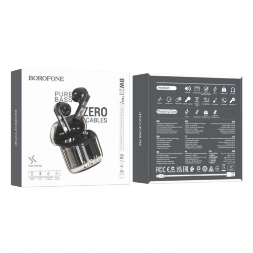 Навушники BOROFONE BW23 Crystal bean Transparent Edition true wireless BT headset Jazz Black