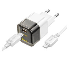 Мережевий зарядний пристрій HOCO C125A Transparent tribute single-port PD20W charger set(C to iP) Transparent Black (6931474798350)