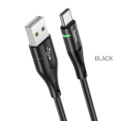 Кабель HOCO U93 USB to Type-C 3A, 1.2m, nylon, aluminum connectors, light indicator, Black (6931474732170)