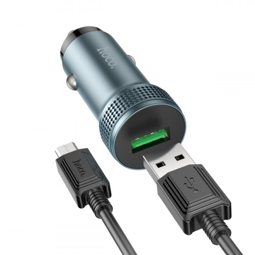 Автомобільний зарядний пристрій HOCO Z49A Level single port QC3.0 car charger set(Micro) Metal Gray