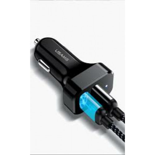 АЗП Usams Travel Car Charger Kit King Tu Series(U35 IP Cable 1M + C13 Dual USB Car Charger) Black