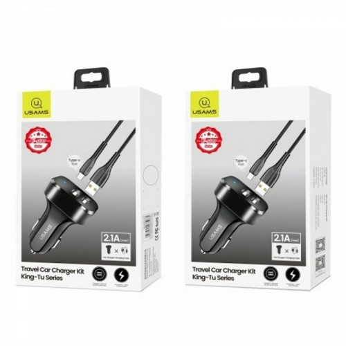 АЗП Usams Travel Car Charger Kit King Tu Series(U35 Type-C Cable 1M + C13 Dual USB Car Charger)Black