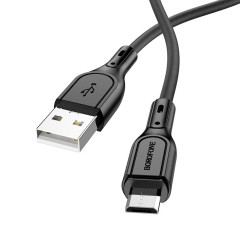 Кабель BOROFONE BX66 USB to Micro 2.4A,1m, silicone, silicone connectors, Black (BX66MB)