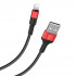 Кабель HOCO X26 USB to iP 2A, 18W 1m, nylon,  aluminum connectors, Black+Red