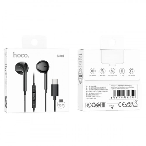 Навушники HOCO M101 Crystal joy Type-C wire-controlled digital earphones with microphone Black