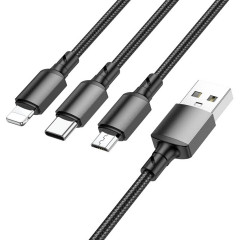 Кабель BOROFONE BX72 3-in-1 charging cable(iP+Type-C+Micro) Black (BX72LUMB)