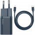 Мережевий зарядний пристрій Baseus Super Si 1C 20W With Simple Wisdom Data Cable Type-C/iP 1m Blue