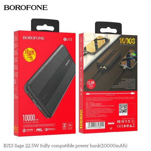 Зовнішній акумулятор BOROFONE BJ13 Sage fully compatible power bank 10000mAh 22.5W Black