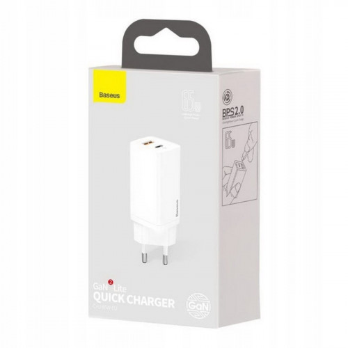 Мережевий зарядний пристрій Baseus GaN2 Lite Quick Charger C+U 65W EU White