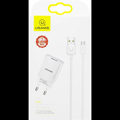 МЗП Usams T21 Charger kit T18 single USB EU charger +Uturn Micro cable White