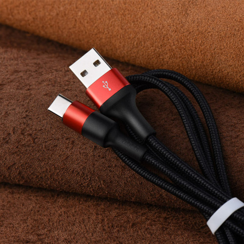 Кабель HOCO X26 USB to Type-C 2A, 18W 1m, nylon,  aluminum connectors, Black+Red