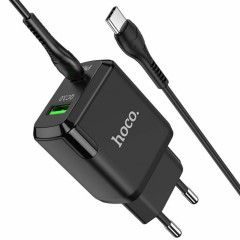 Мережевий зарядний пристрій HOCO N5 Favor dual port PD20W+QC3.0 charger set(Type-C to Type-C) Black (6931474738936)