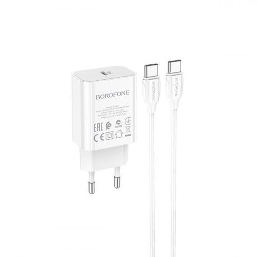 Мережевий зарядний пристрій BOROFONE BA65A Single port PD20W charger set(Type-C to Type-C) White