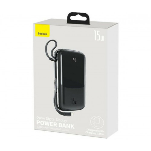 Зовнішній акумулятор Baseus Qpow Digital Display Power Bank 20000mAh 15W Black (With IP Cable) Black