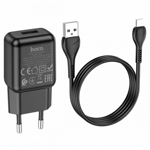 Мережевий зарядний пристрій HOCO C96A single port charger set(iP) Black