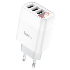 Мережевий зарядний пристрій HOCO C93A Easy charge 3-port digital display charger set(Micro) White