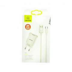 МЗП Usams T21 Charger kit T18 single USB EU charger +Uturn Type-C cable White (T21OCTC01)