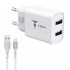 мережева зарядка T-PHOX TCC-224 Pocket Dual USB + Lightning cable (Білий)