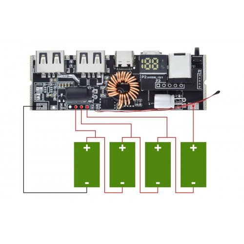 Плата для повербанка 5 USB портів 100W 5A зі швидкою зарядкою QC3.0 (на 4 елементи 18650)