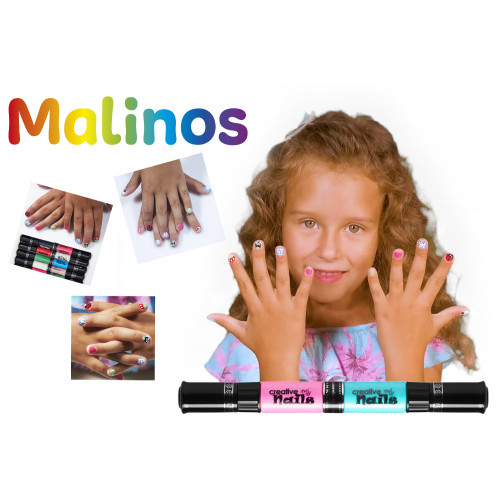 Дитячий лак-олівець для нігтів Malinos Creative Nails на водній основі (2 кольори Білий + Малиновий)
